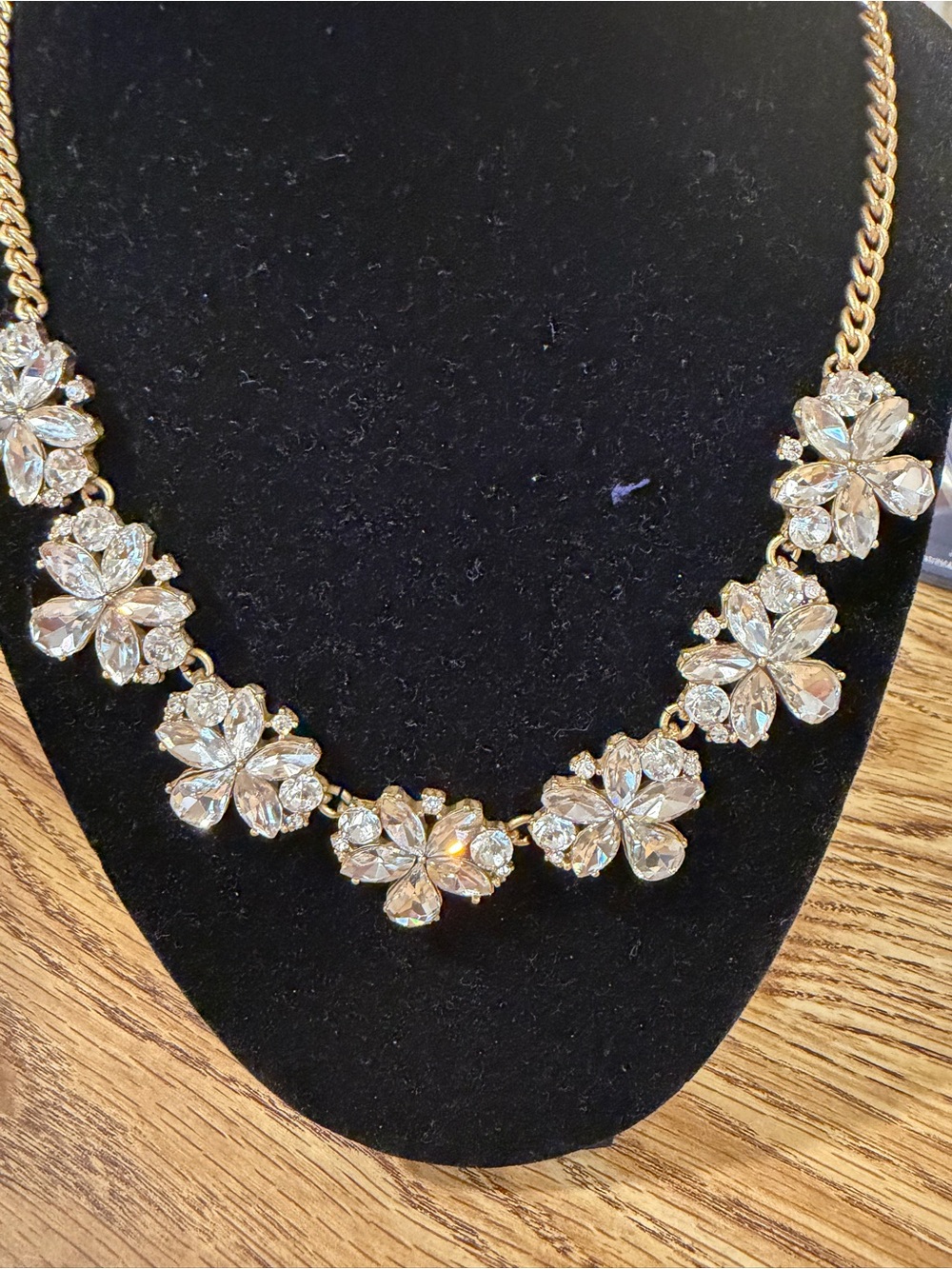 J. Crew Crystal Flower, Gold Tone, Statement Necklace